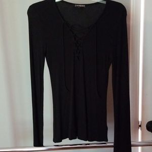 Express Black Long Sleeve Tie Front Shirt